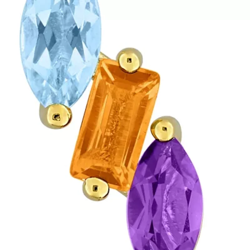 Swiss Blue Topaz, Citrine & Amethyst-Africa Earrings in Yellow Plated Sterling Silver