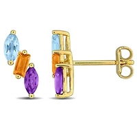 Swiss Blue Topaz, Citrine & Amethyst-Africa Earrings in Yellow Plated Sterling Silver