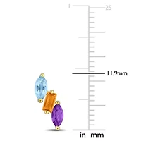 Swiss Blue Topaz, Citrine & Amethyst-Africa Earrings in Yellow Plated Sterling Silver