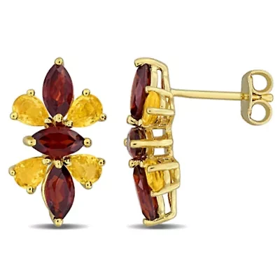 Garnet & Yellow Sapphire Earrings in Yellow Plated Sterling Silver