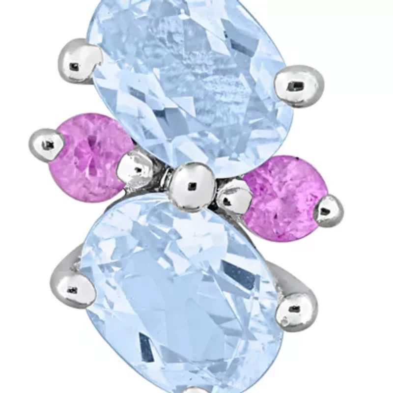Sky Blue Topaz & Pink Sapphire Earrings in Sterling Silver