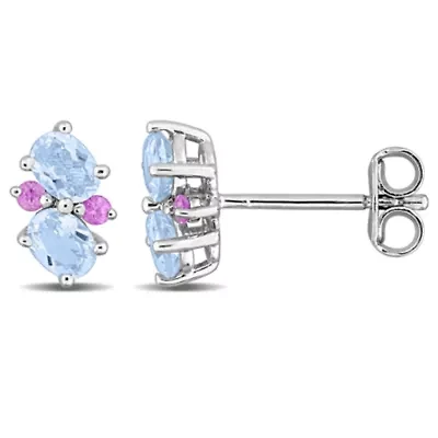 Sky Blue Topaz & Pink Sapphire Earrings in Sterling Silver