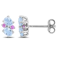 Sky Blue Topaz & Pink Sapphire Earrings in Sterling Silver