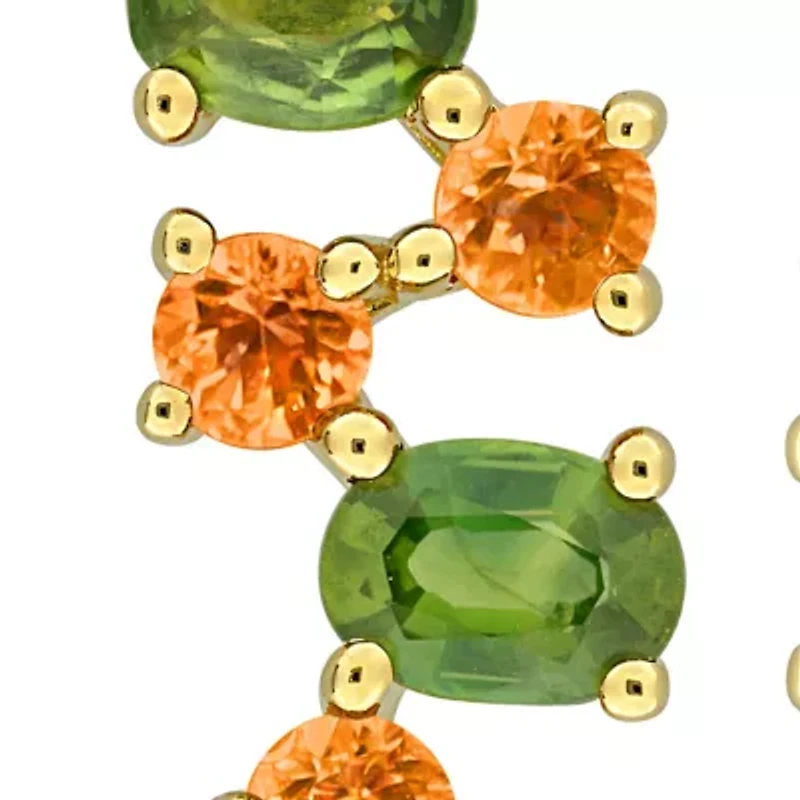 Green & Orange Sapphire Earrings in Yellow Plated Sterling Silver