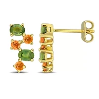 Green & Orange Sapphire Earrings in Yellow Plated Sterling Silver
