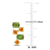 Green & Orange Sapphire Earrings in Yellow Plated Sterling Silver