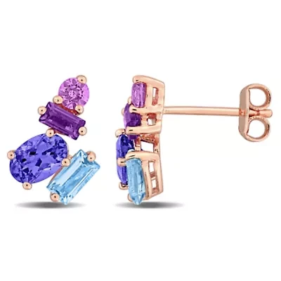 Multi-Shaped Multi-Gem Earrings in Rose Plated Sterling Silver