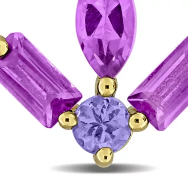 Amethyst-Africa & Tanzanite Earrings in Yellow Plated Sterling Silver