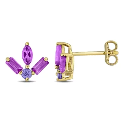 Amethyst-Africa & Tanzanite Earrings in Yellow Plated Sterling Silver