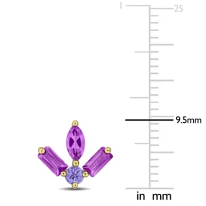 Amethyst-Africa & Tanzanite Earrings in Yellow Plated Sterling Silver