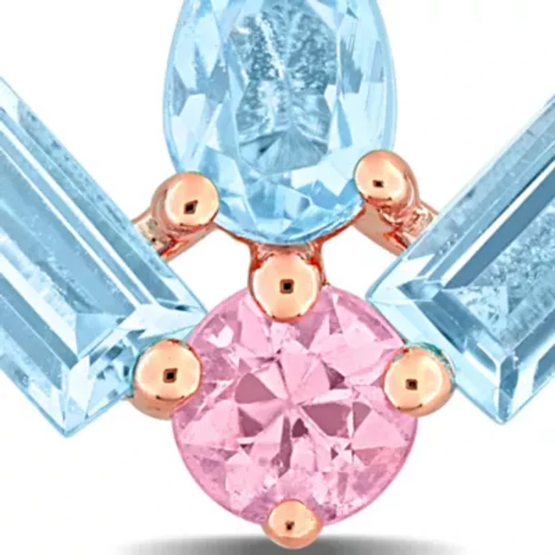Swiss Blue Topaz & Pink Sapphire Earrings in Rose Plated Sterling Silver