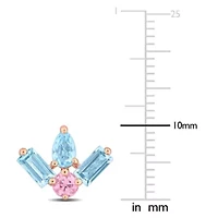 Swiss Blue Topaz & Pink Sapphire Earrings in Rose Plated Sterling Silver