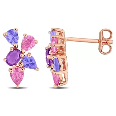 Tanzanite, Pink Sapphire & Amethyst-Africa Earrings in Rose Plated Sterling Silver