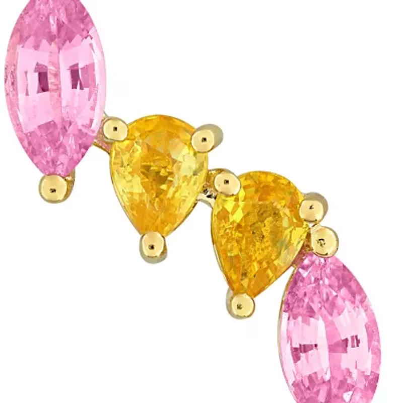 Light Pink & Yellow Sapphire Earrings in Yellow Plated Sterling Silver
