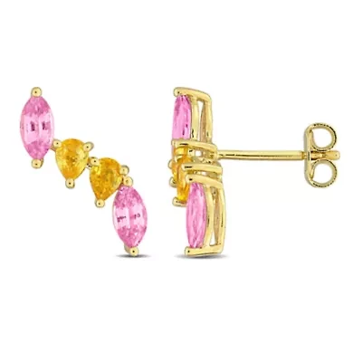 Light Pink & Yellow Sapphire Earrings in Yellow Plated Sterling Silver
