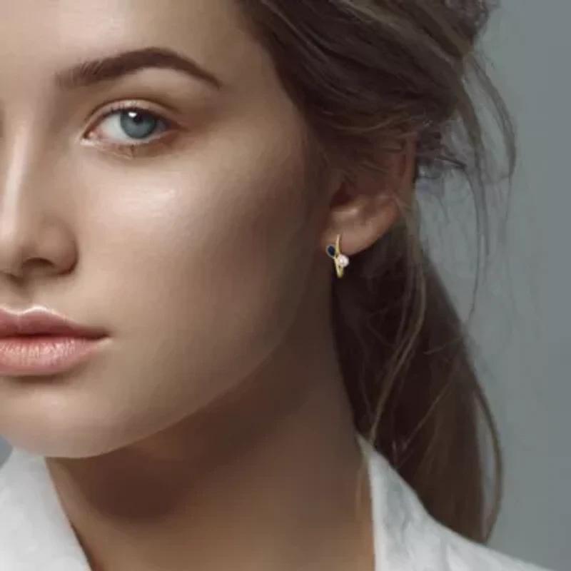 London Blue Topaz & 7-7.5mm Freshwater Cultured Pearl Hoop Earrings in Yellow Plated Sterling Silver