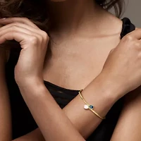 London Blue Topaz & 7-7.5mm Freshwater Cultured Pearl Bangle in Yellow Plated Sterling Silver