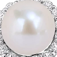 Lab Created 7-7.5mm Freshwater Cultured Pearl & White Sapphire Ring in Sterling Silver