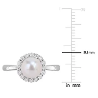 Lab Created 7-7.5mm Freshwater Cultured Pearl & White Sapphire Ring in Sterling Silver