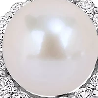 Lab Created 7-7.5mm Freshwater Cultured Pearl & White Sapphire Ring in Sterling Silver
