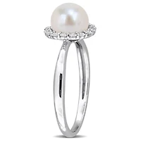 Lab Created 7-7.5mm Freshwater Cultured Pearl & White Sapphire Ring in Sterling Silver