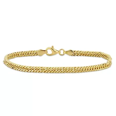 4mm Double Curb Link Anklet in Yellow Plated Sterling SIlver - 9-inch