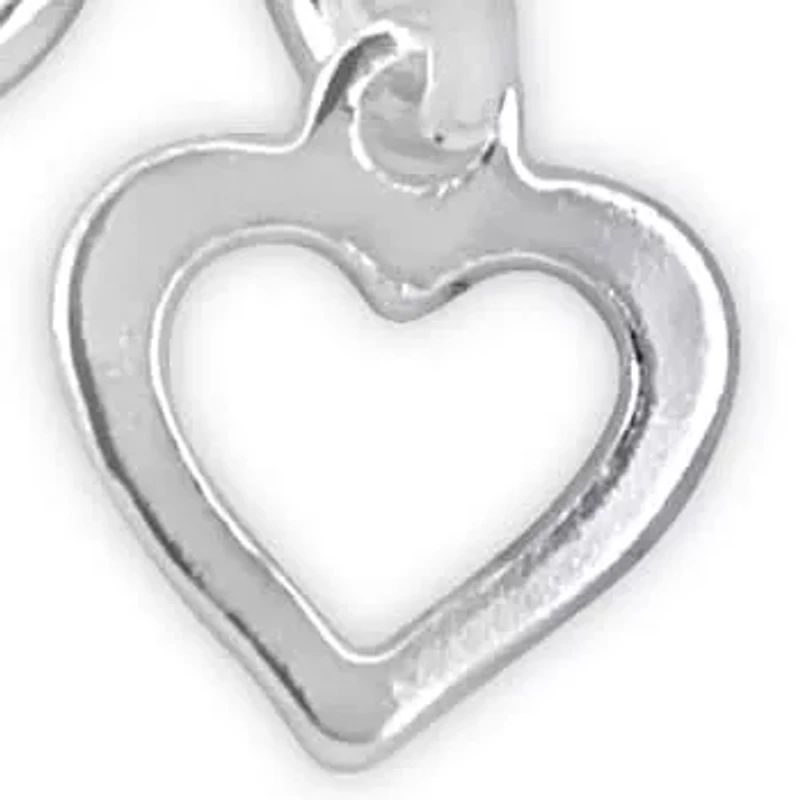 3mm Fancy Cut Oval Link Bracelet & Heart Charm in Sterling Silver 7.5 inch