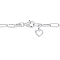 3mm Fancy Cut Oval Link Bracelet & Heart Charm in Sterling Silver 7.5 inch