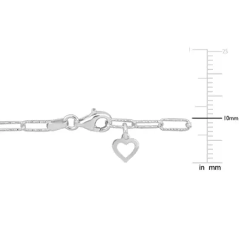 3mm Fancy Cut Oval Link Bracelet & Heart Charm in Sterling Silver 7.5 inch