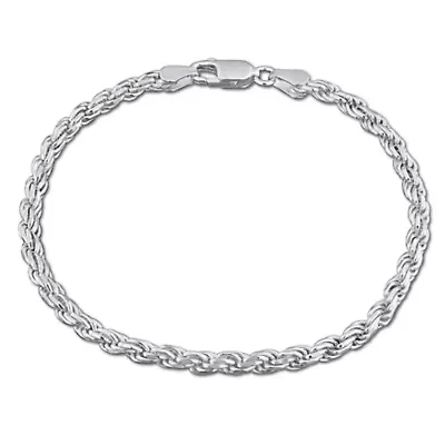 3.2mm Diamond Cut Rope Chain Bracelet in Sterling Silver -7.25 inch