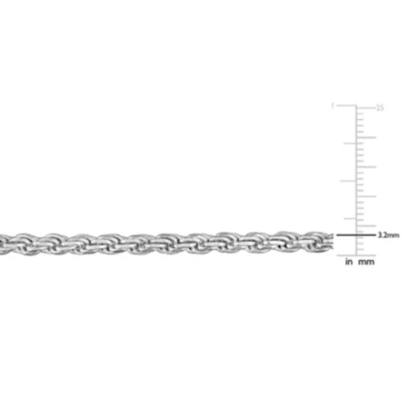3.2mm Diamond Cut Rope Chain Bracelet in Sterling Silver -7.25 inch