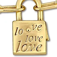 Paper Clip Link Charm Lock And Key Clasp Necklace And Bracelet Set in Yellow Plated Sterling SIlver - 20 inch & 7.5 inch