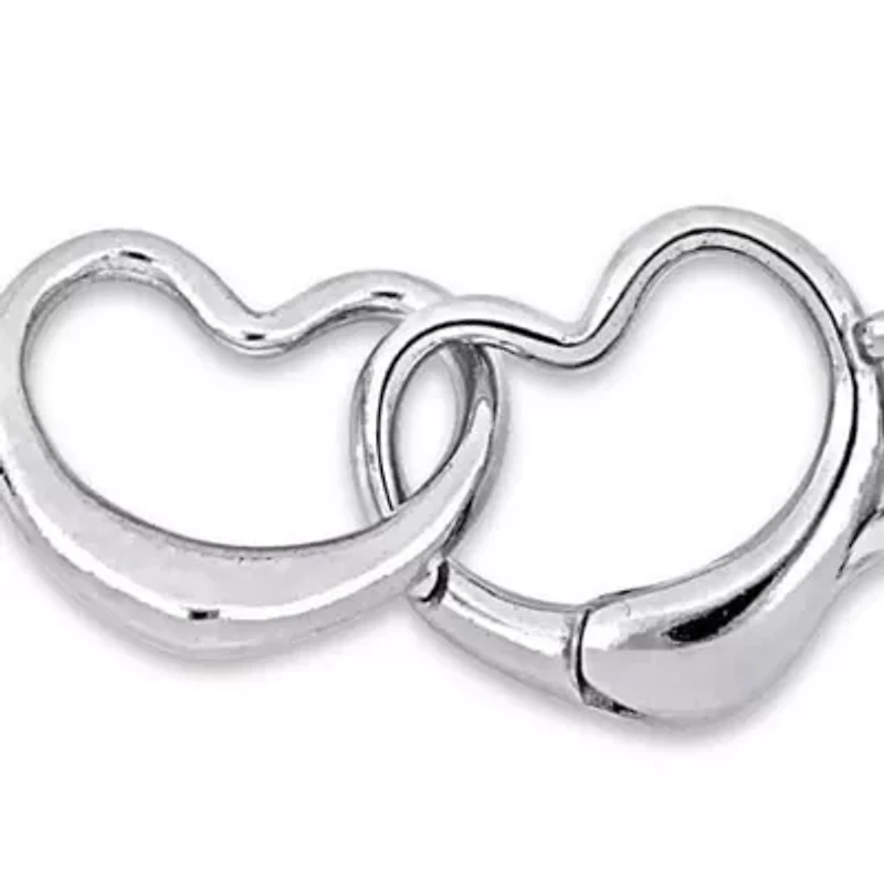 Paper Clip Link Necklace And Anklet Double Heart Clasp Set in Sterling Silver - 20 in & 9 in