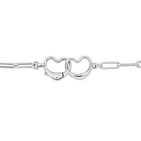 Paper Clip Link Necklace And Anklet Double Heart Clasp Set in Sterling Silver - 20 in & 9 in