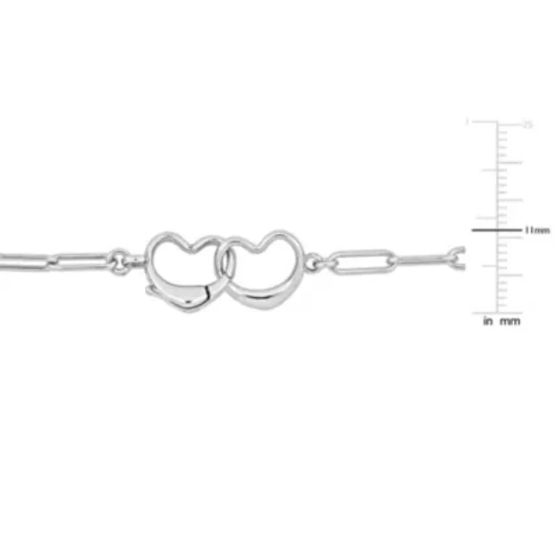 Paper Clip Link Necklace And Anklet Double Heart Clasp Set in Sterling Silver - 20 in & 9 in