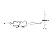 Paper Clip Link Necklace And Anklet Double Heart Clasp Set in Sterling Silver - 20 in & 9 in