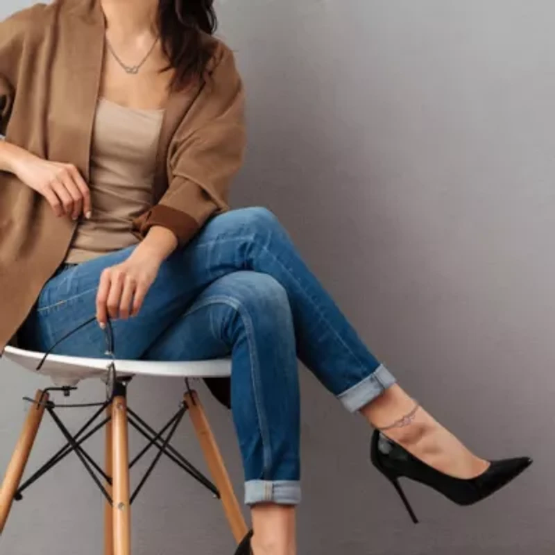 Paper Clip Link Necklace And Anklet Double Heart Clasp Set in Sterling Silver - 20 in & 9 in