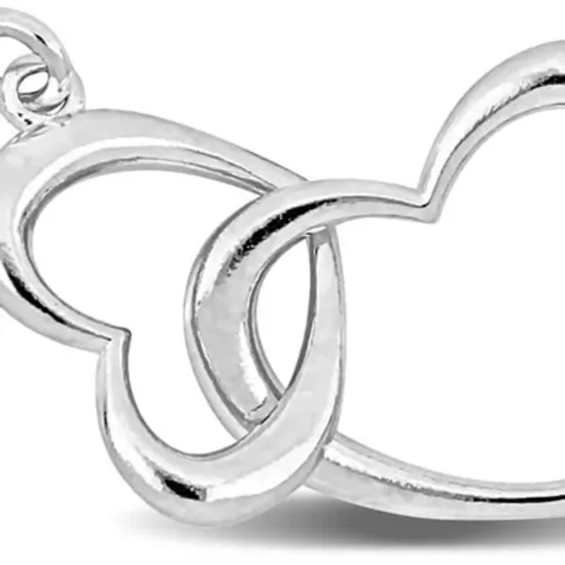 Double Heart Charm Necklace And Bracelet Set in Sterling Silver - 16.5+1In & 7+1 inch