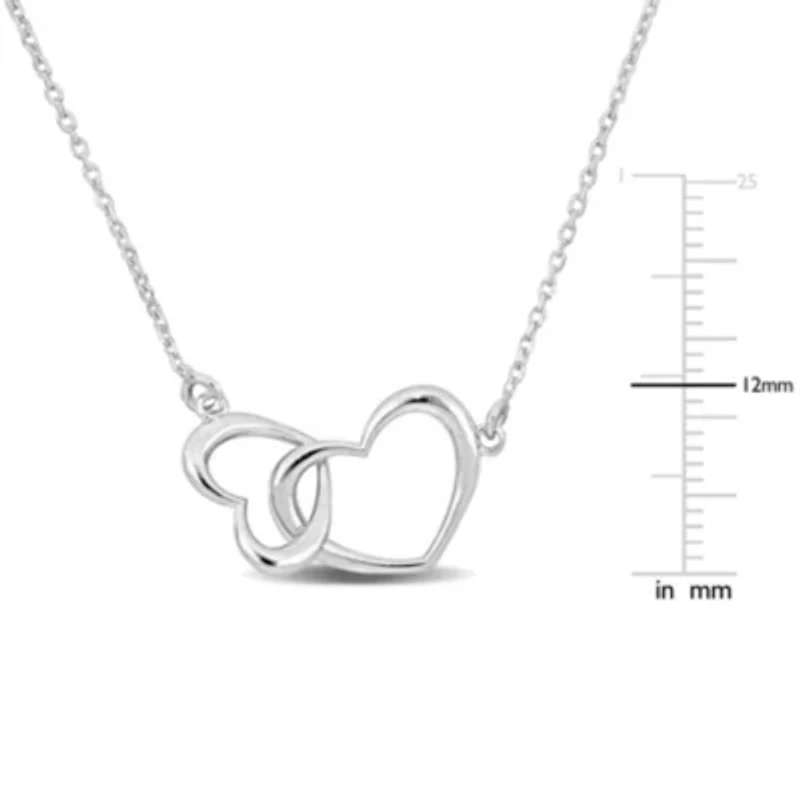 Double Heart Charm Necklace And Bracelet Set in Sterling Silver - 16.5+1In & 7+1 inch