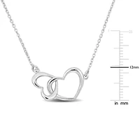 Double Heart Charm Necklace And Bracelet Set in Sterling Silver - 16.5+1In & 7+1 inch
