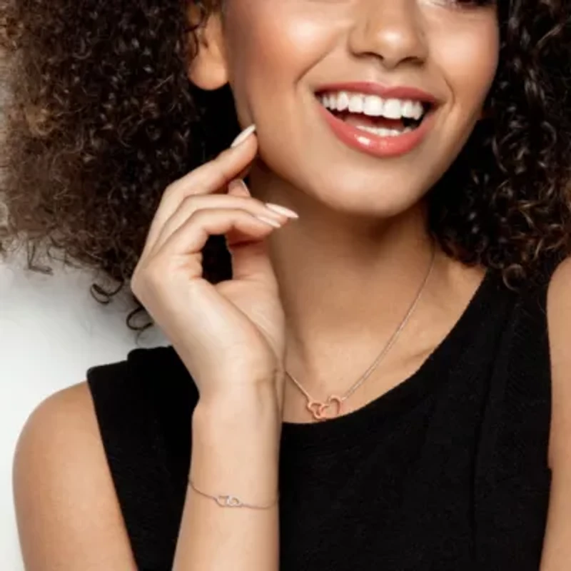 Double Heart Charm Necklace And Bracelet Set in Sterling Silver - 16.5+1In & 7+1 inch