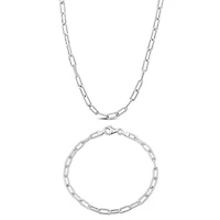 3.5mm Polished Paperclip Chain Necklace And Bracelet Set in Sterling Silver - 16 inch & 7.5 inch