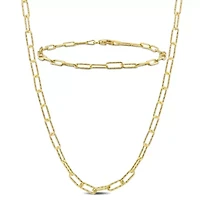 3mm Paperclip Chain Necklace And Bracelet Set in Yellow Plated Sterling SIlver - 16 in & 7in