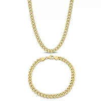 6.5mm Curb Link Chain Necklace And Anklet Set in Yellow Plated Sterling SIlver - 20 inch & 9 inch