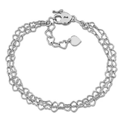 3.5mm Two Strand Heart Link Bracelet in Sterling Silver- 6.5"+1"