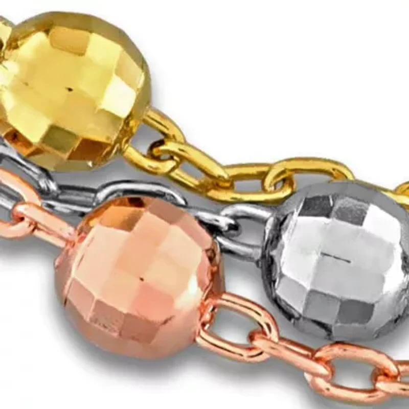 3 Row Curb Link Facetted Bead Bracelet in Tri-tone Silver - 6.5"+1"