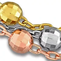 3 Row Curb Link Facetted Bead Bracelet in Tri-tone Silver - 6.5"+1"