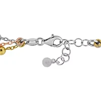 3 Row Curb Link Facetted Bead Bracelet in Tri-tone Silver - 6.5"+1"