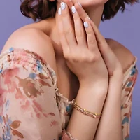 3 Row Curb Link Facetted Bead Bracelet in Tri-tone Silver - 6.5"+1"