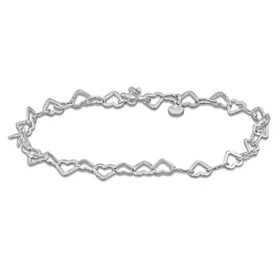 5mm Heart Polished And Satin Link Chain Bracelet in Sterling Silver- 7.25 inch